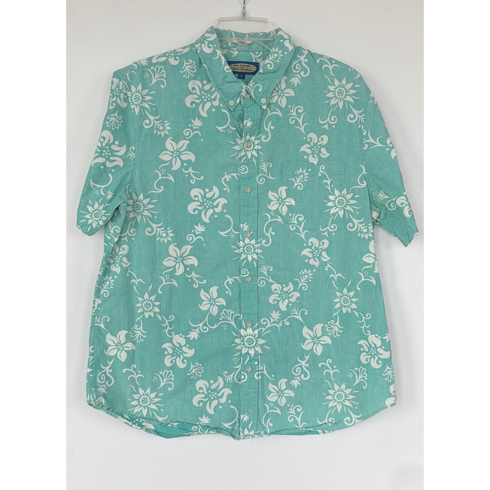 Phil Edwards by Reyn Spooner Mens Teal Floral Short Sleeve Aloha Shirt Large